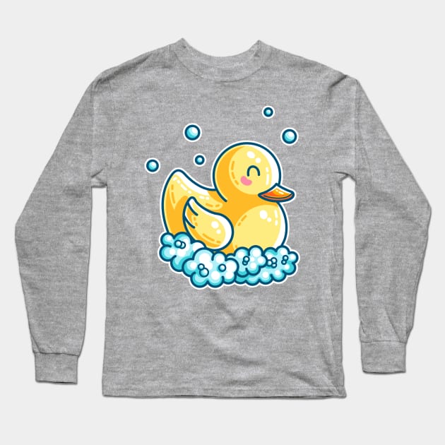 Kawaii Cute Bath Rubber Duck Long Sleeve T-Shirt by freeves